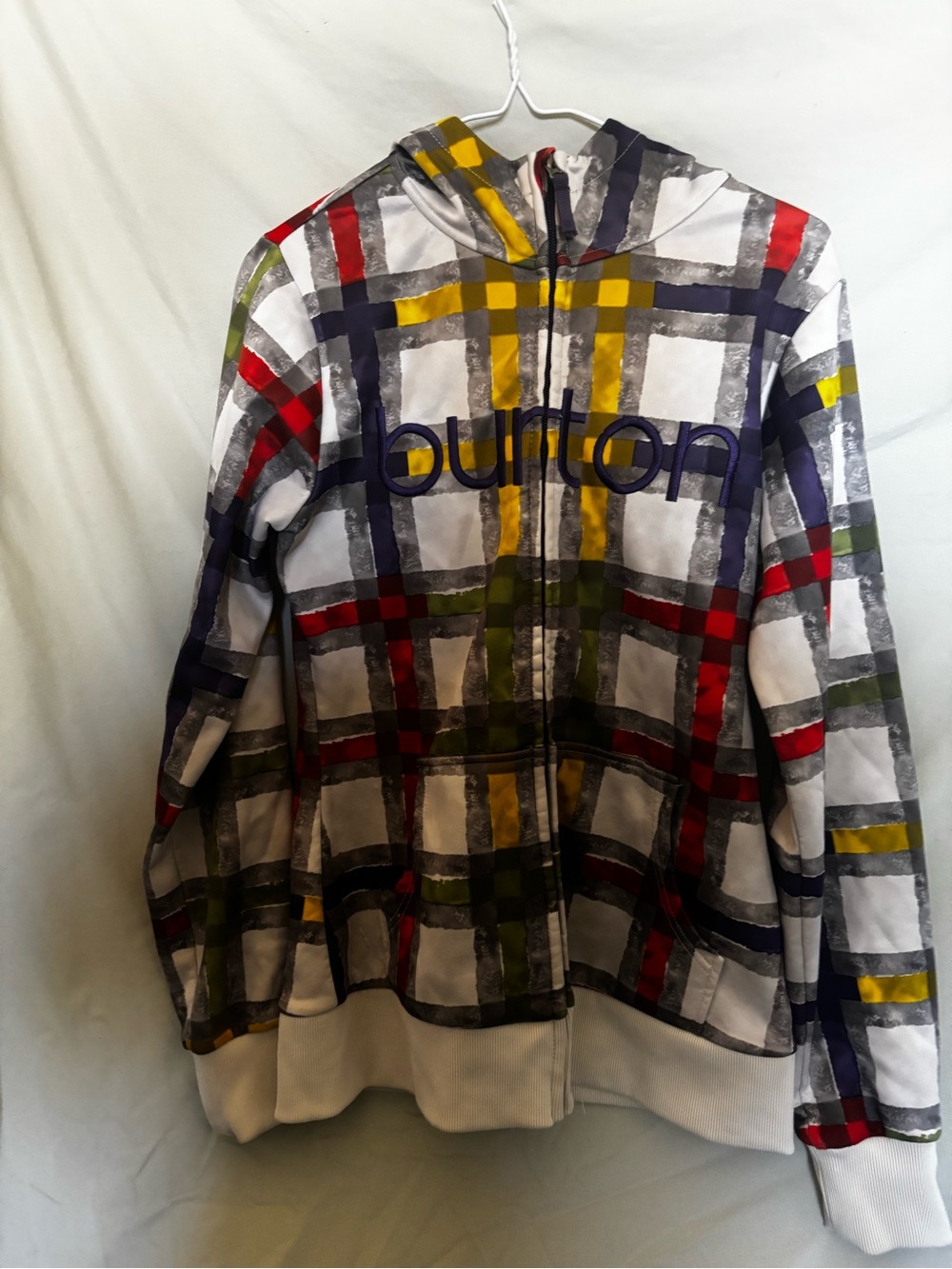 Burton White Hoodie with Multicolor Plaid